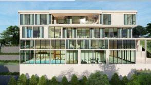 Four-story rear facade